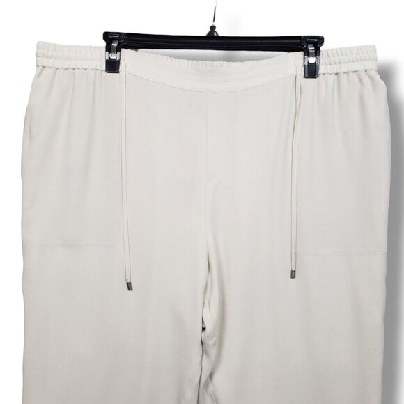Eileen Fisher Silk Georgette Crepe Pants Womens 2X Bone Lined Tapered Drawstring - Picture 2 of 10